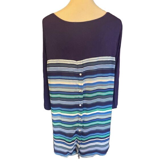 Rose+Olive Women's Scoop Neck Top Striped Button 3/4 Sleeve Shirt Blue Size XL - Picture 4 of 6